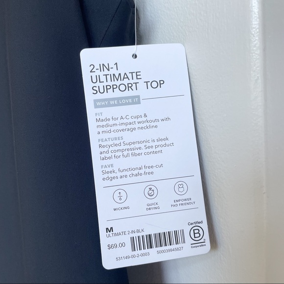 NWT Athleta 2-in-1 Ultimate Support Top Black Workout Tank + Sports Bra in One - Picture 8 of 13